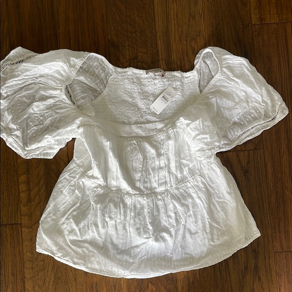 LOFT White Puff Sleeve Blouse